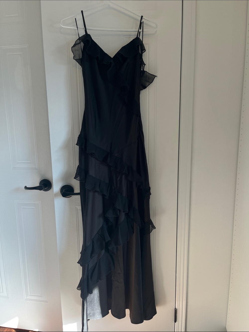 Elegant Black Ruffle Slip Dress